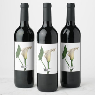 Elegant White Calla Lily Green Botanical Wedding Wine Label