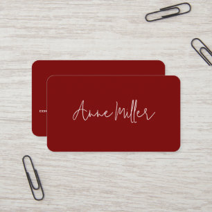 Elegant White Calligraphy Name on Dark-Red  Business Card