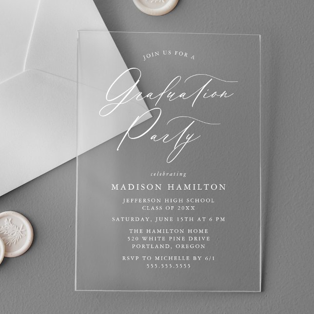 Elegant White Calligraphy Script Graduation Party Acrylic Invitations (Creator Uploaded)
