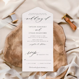 Elegant White Calligraphy Script Wedding All In One Invitation