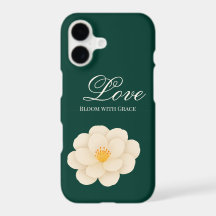 Elegant White Camellia Floral Dark Green Botanical