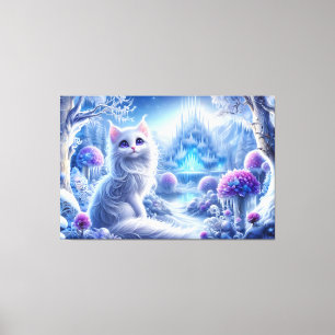 Elegant White Cat in a Snowy Magical Realm Canvas Print