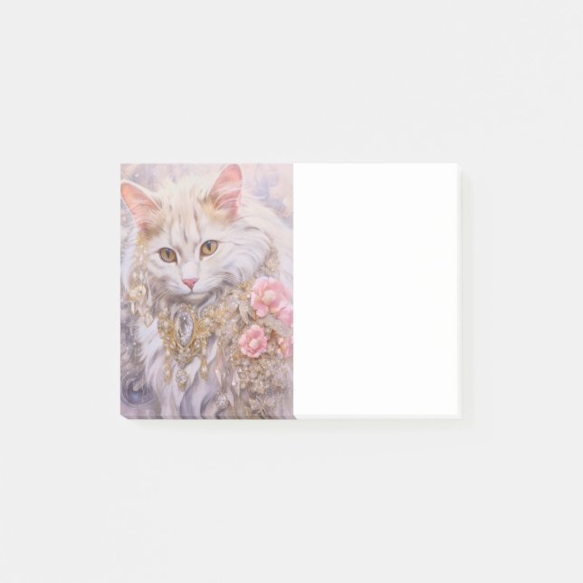 Elegant White Cat in Gold and Diamonds Post-it Notes (Front)