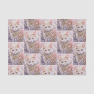 Elegant White Cat in Luxury Jewels Pattern Tissue Paper