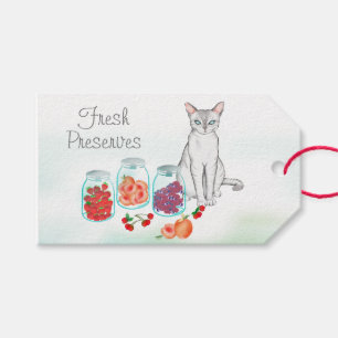 Elegant White Cat with Fresh Fruit Preserves  Gift Tags