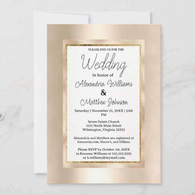 Elegant white champagne gold glamour Wedding Invitation (Front)