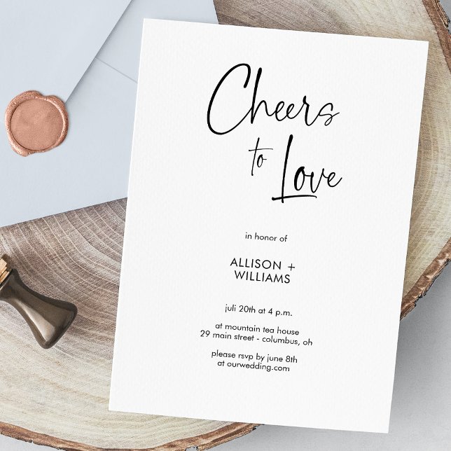 Elegant White Cheers to Love Script Wedding Invitation (Elegant White Cheers to Love Script Wedding Invitation)