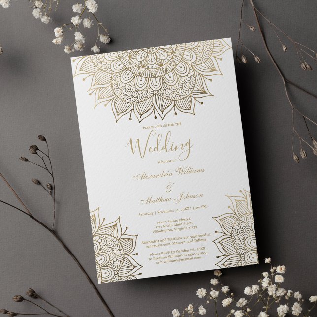 Elegant white chic gold floral mandala Wedding Invitation (Elegant white chic gold floral mandala Wedding )