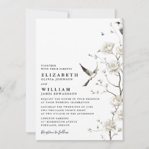 Elegant White Chinoiserie Floral QR Code Wedding Invitation