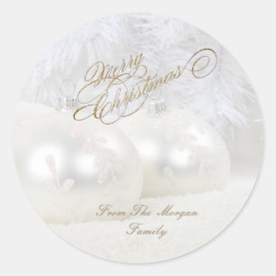Elegant White Christmas Balls Classic Round Sticker