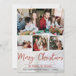 Elegant White Christmas Family Photo Collage Holiday Card
