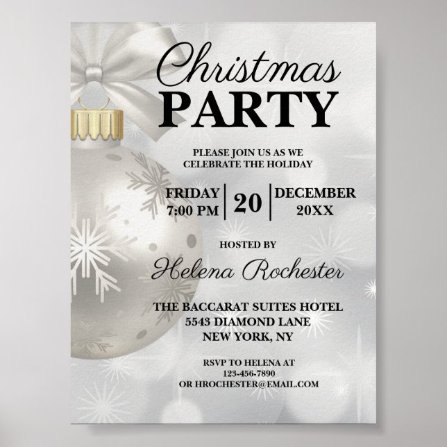 Elegant White Christmas Holiday Party Poster (Front)