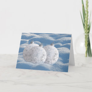 Elegant White Christmas Ornaments in Snow Holiday Card