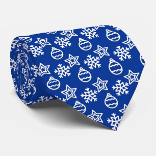Elegant White Christmas Pattern on Royal Blue Tie