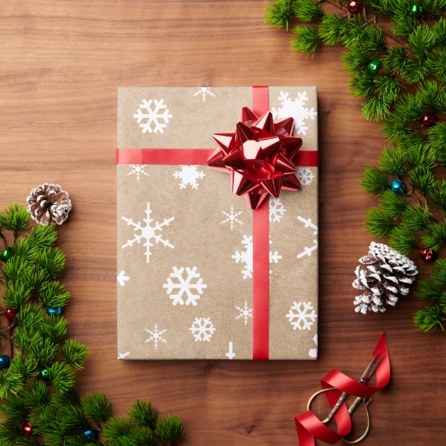 Elegant White Christmas Snowflake Pattern Wrapping Paper (Holiday Gift)