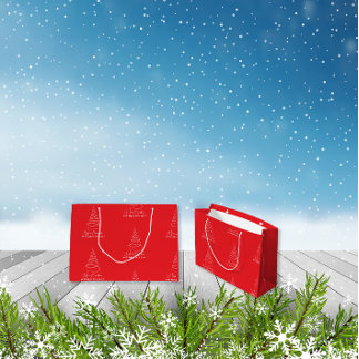 Elegant White Christmas Tree Red  Large Gift Bag