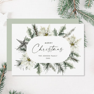 Elegant White Christmas Winter Wreath Holiday Card
