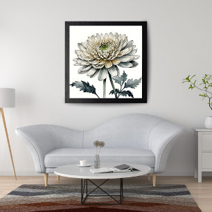 Elegant White Chrysanthemum Watercolor Photo Print