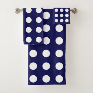 Elegant White Circles on Navy Blue Bath Towel Set