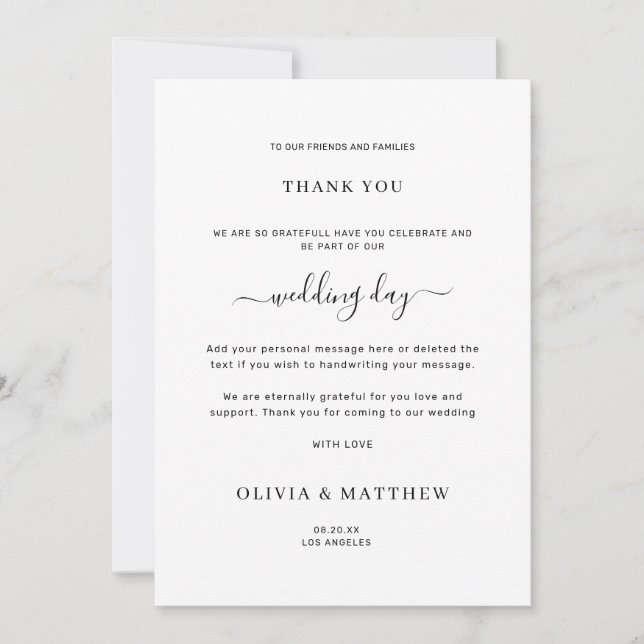 Elegant White Classic Minimalist Wedding Thank You Card (Front)