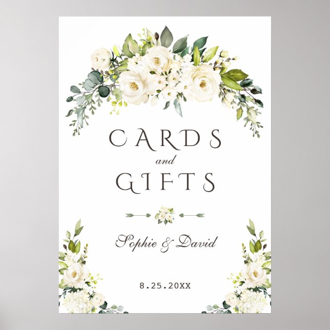Elegant White Cream Floral Cards & Gifts Wedding Poster (Front)