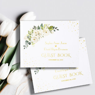 Elegant White Cream Flowers Gold Wedding Guest Book