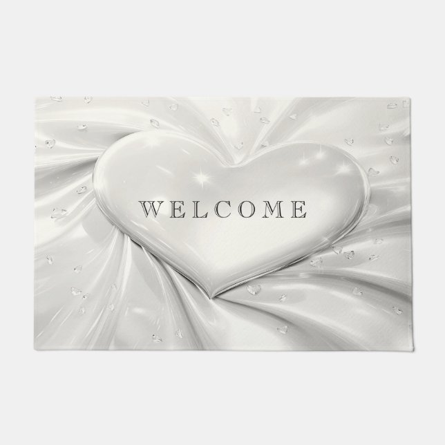 Elegant White Cream Heart Doormat (Front)