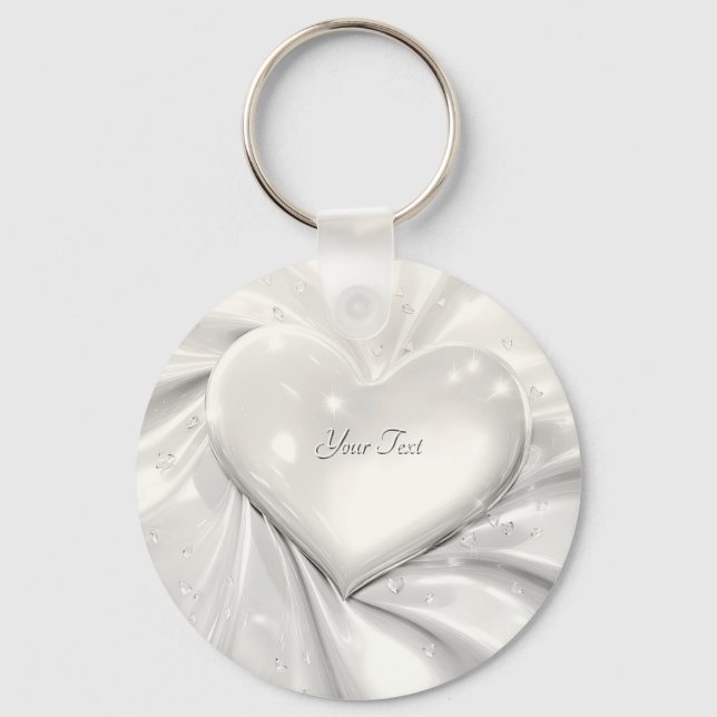 Elegant White Cream Heart Keychain (Front)