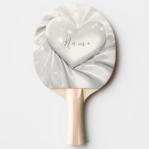 Elegant White Cream Heart Ping Pong Paddle