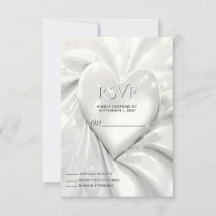 Elegant White Cream Heart RSVP Card