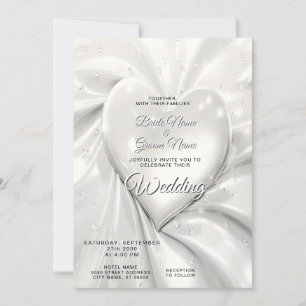 Elegant White Cream Heart Wedding Invitation