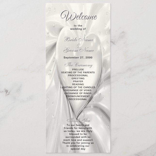 Elegant White Cream Heart Wedding Program Programme (Front)
