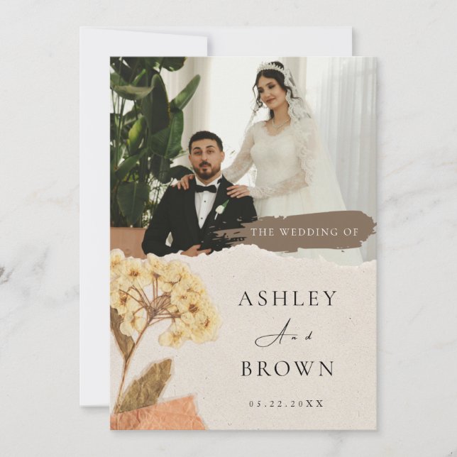 Elegant White Cream Modern Photo Wedding  Invitation (Front)
