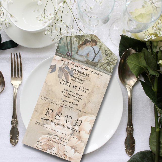 Elegant White Cream Peony Floral Photo Website All In One Invitation (Creator Uploaded)