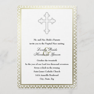 Elegant White Cross Catholic Wedding Invitation
