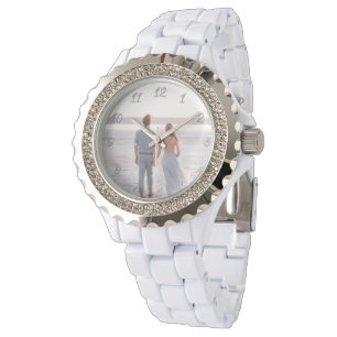 Elegant White Crystals Customizable Photo Gift Watch