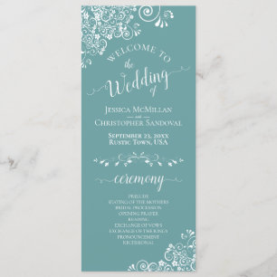 Elegant White Curls on Aqua Teal Fancy Wedding Programme