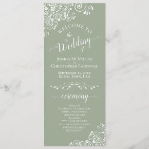 Elegant White Curls on Sage Green Fancy Wedding Programme