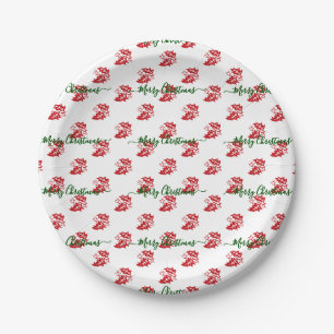 Elegant White Custom Christmas Holly Paper Plate