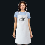 Elegant white custom script monogram initial  apron<br><div class="desc">Elegant black and white custom script calligraphy monogram initial personalised solid plain kitchen Apron.
Great for cooks,  chefs,  pottery,  ceramics,  crafts,  work,  kitchen,  baking,  bbq,  grill,  and also businesses and stores,  etc</div>