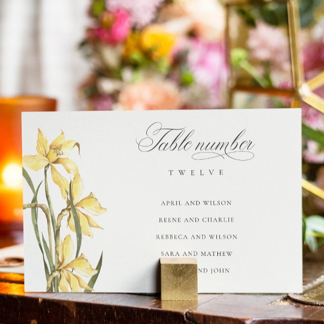 Elegant White Daffodil Wedding Seating Chart Table Number (Creator Uploaded)