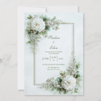 Elegant White Dahlia Botanical Frame Wedding Invitation