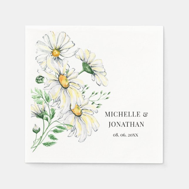 Elegant White Daisies Garden Floral Wedding Napkin (Front)