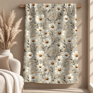 Elegant White Daisies Ivory Beige Cosy Throw Blank