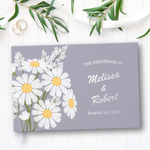 Elegant White Daisies Rustic Wedding Foil Lavender Guest Book