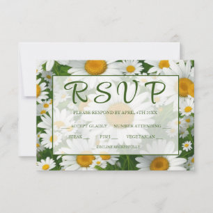 Elegant white daisies white floral fields greenery RSVP card