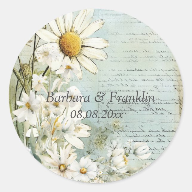 Elegant White Daisy Classic Round Sticker (Front)