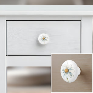 Elegant white daisy country farmhouse ceramic knob