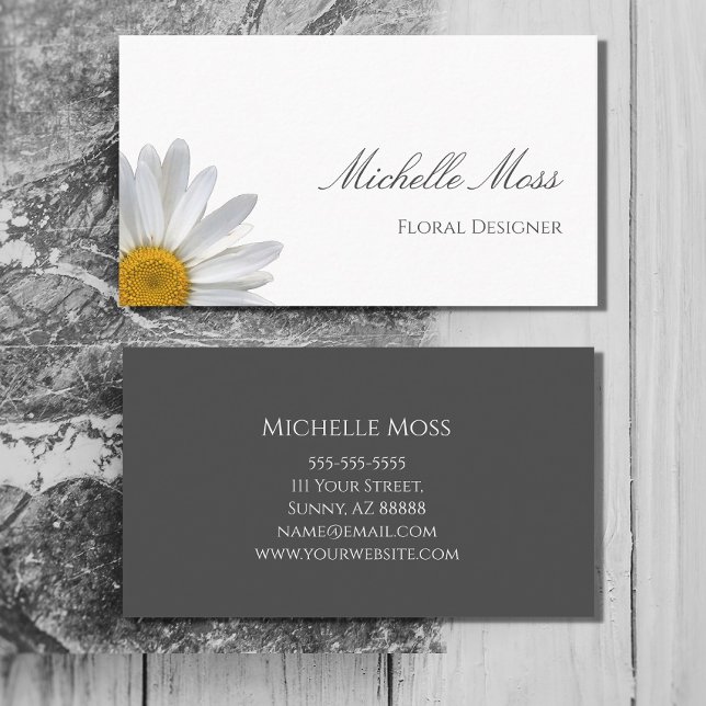 Elegant White Daisy Floral Designer Business Card (Creator Uploaded)