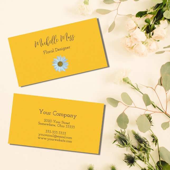Elegant White Daisy Floral Designer Yellow Business Card (Creator Uploaded)